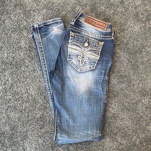 Rock Revival Blue Skinny Jeans with Distressed Vintage Look
